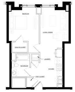 Quincy Apartment - 1BED 1BATH UNITA2.A Floor Plan