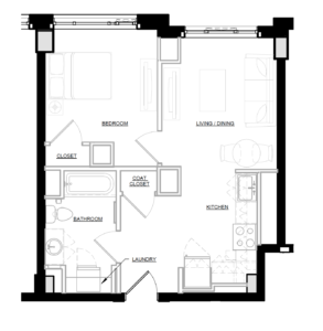 Quincy Apartments - 1BED 1BATH UNITA3 Floor Plan