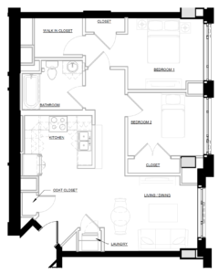 Quincy Apartment - TWO BED ONE BATH UNIT B2.A Floor Plan