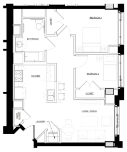 Quincy Apartment - TWO BED ONE BATH UNIT B2.A-HC Floor Plan